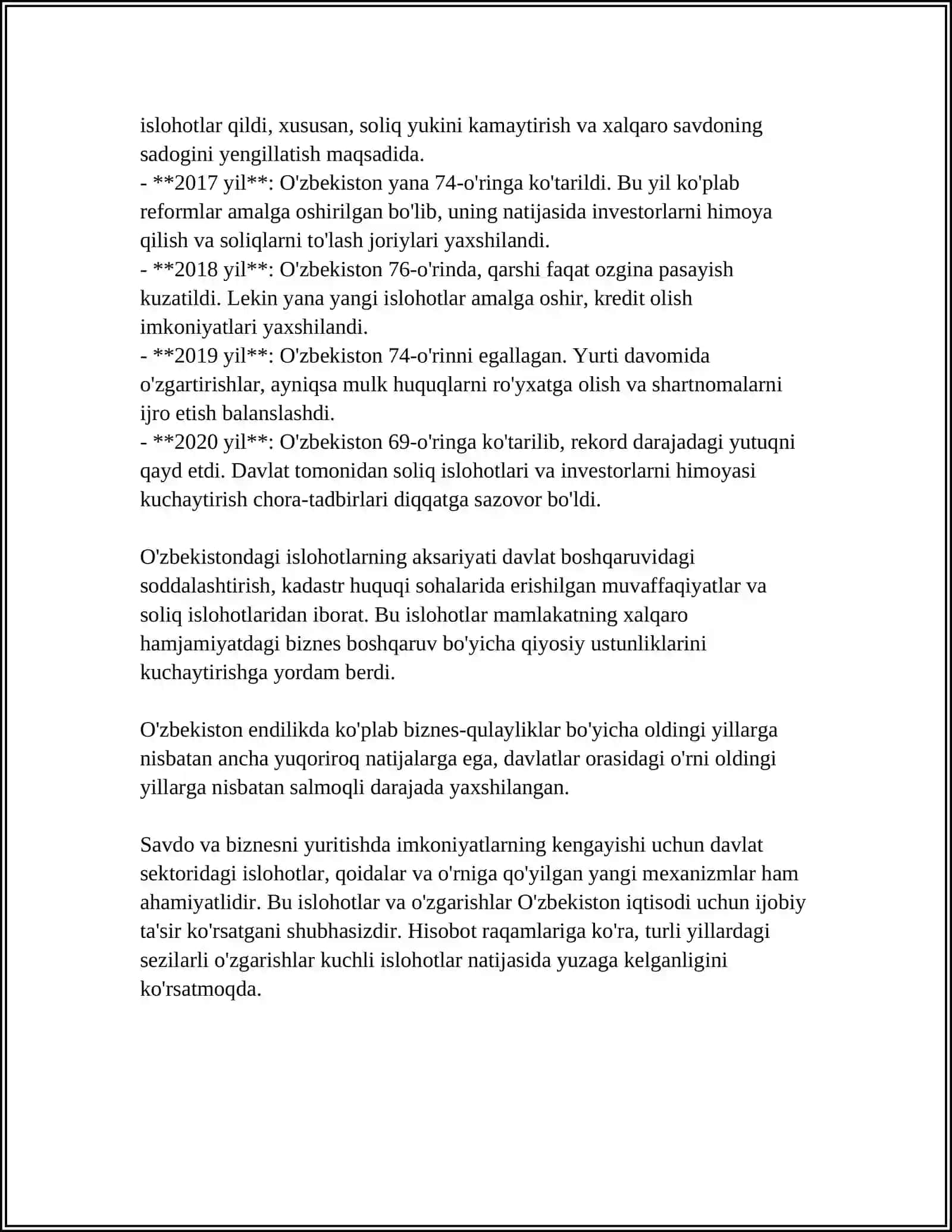O'ZBEKISTONNING "BIZNES YURITISH INDEKSI" 4