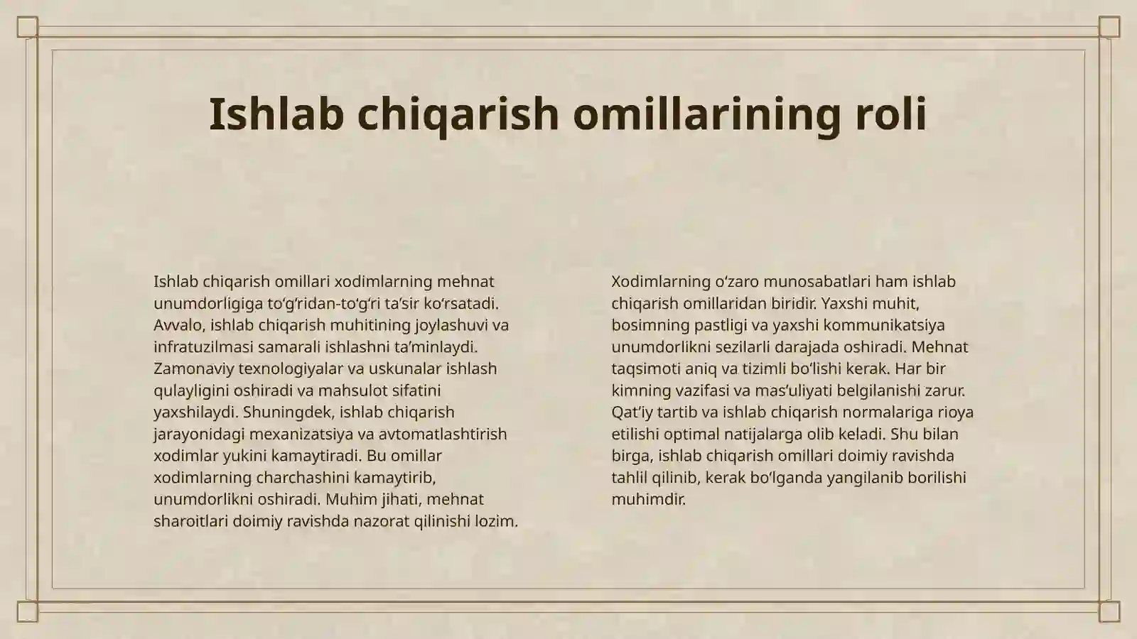 SANOAT ISHLAB CHIQARISH XODIMLARI MEHNAT UNIMDORLIGIGA TASIR ETUVCHI OMILLAR VA ULARNI TAHLILI 4