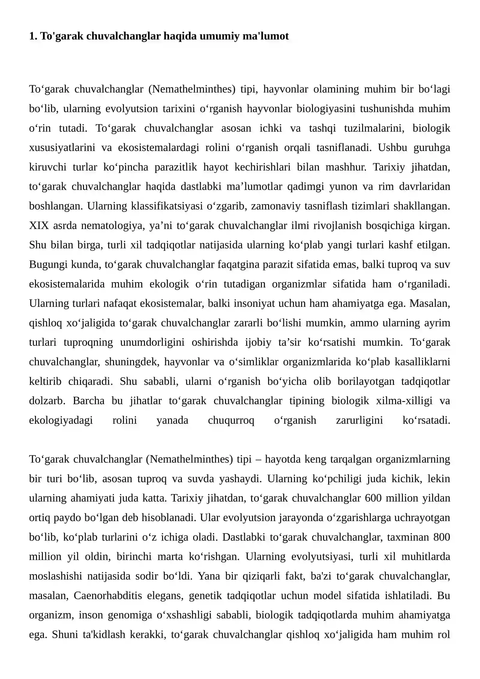 To‘garak chuvalchanglar (Nemathelminthes) tipiREJA 4