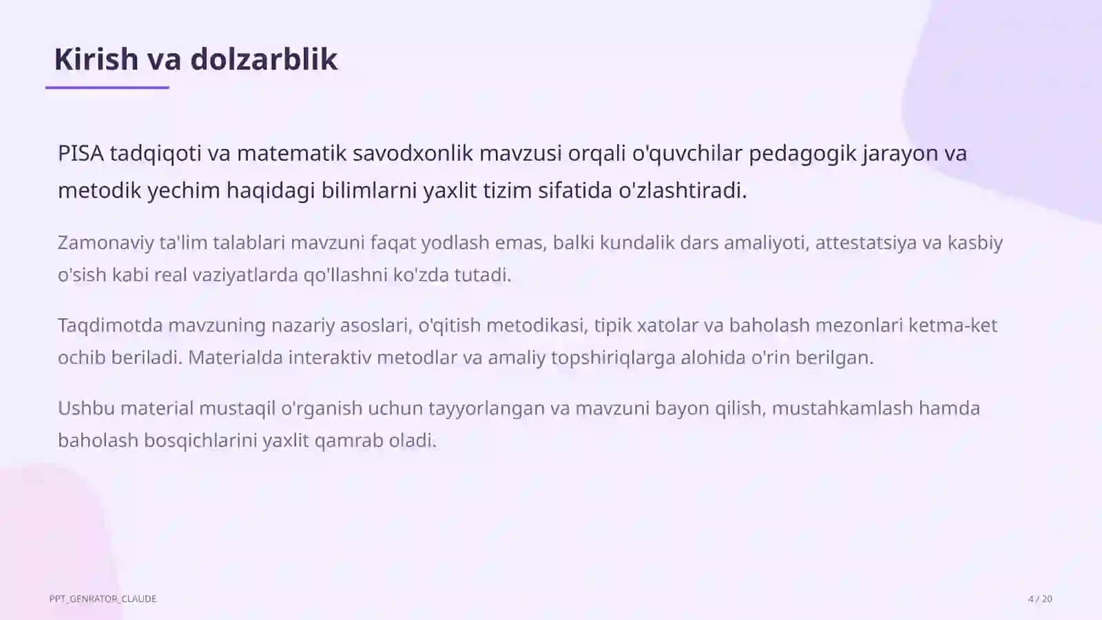 PISA tadqiqoti va matematik savodxonlik 4