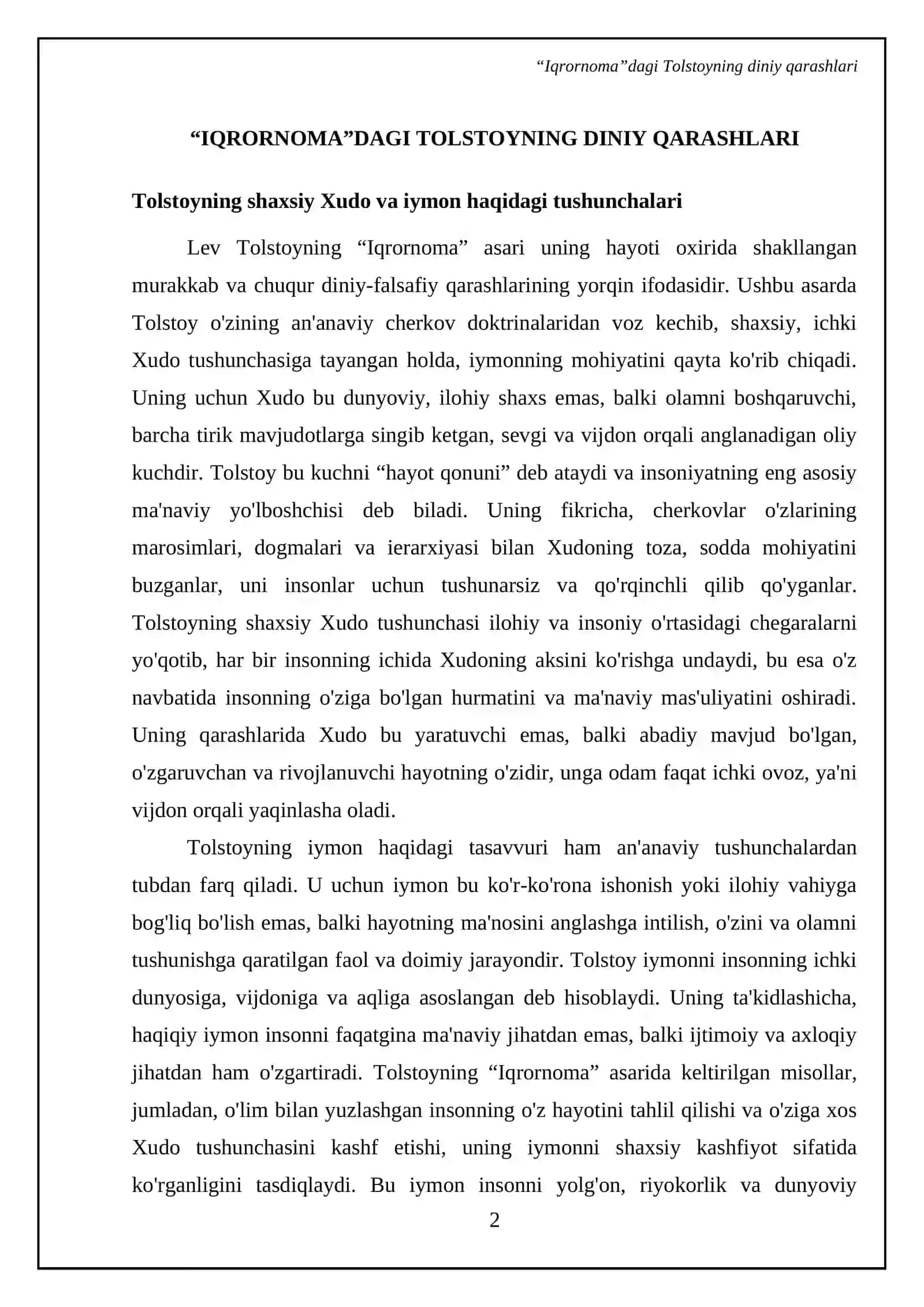 Lev Tolstoyning “Iqrornoma” asaridagi diniy e’tiqodlarni tahlil etish 4