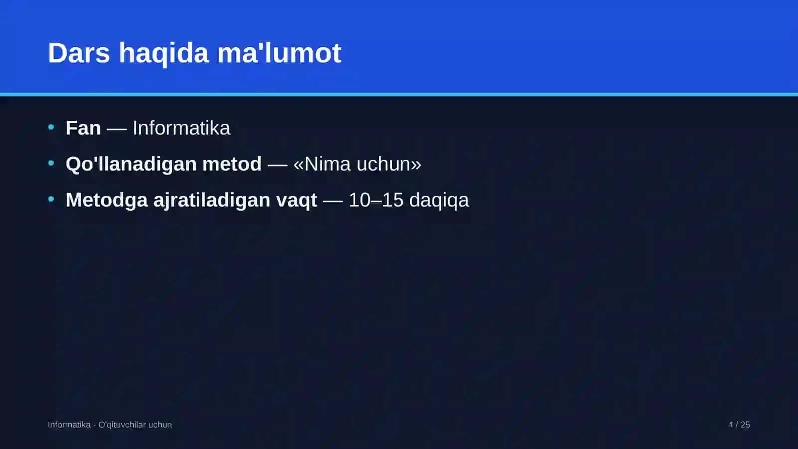 informatika darslarida nima uchun metodidan foydalanish 3979 4