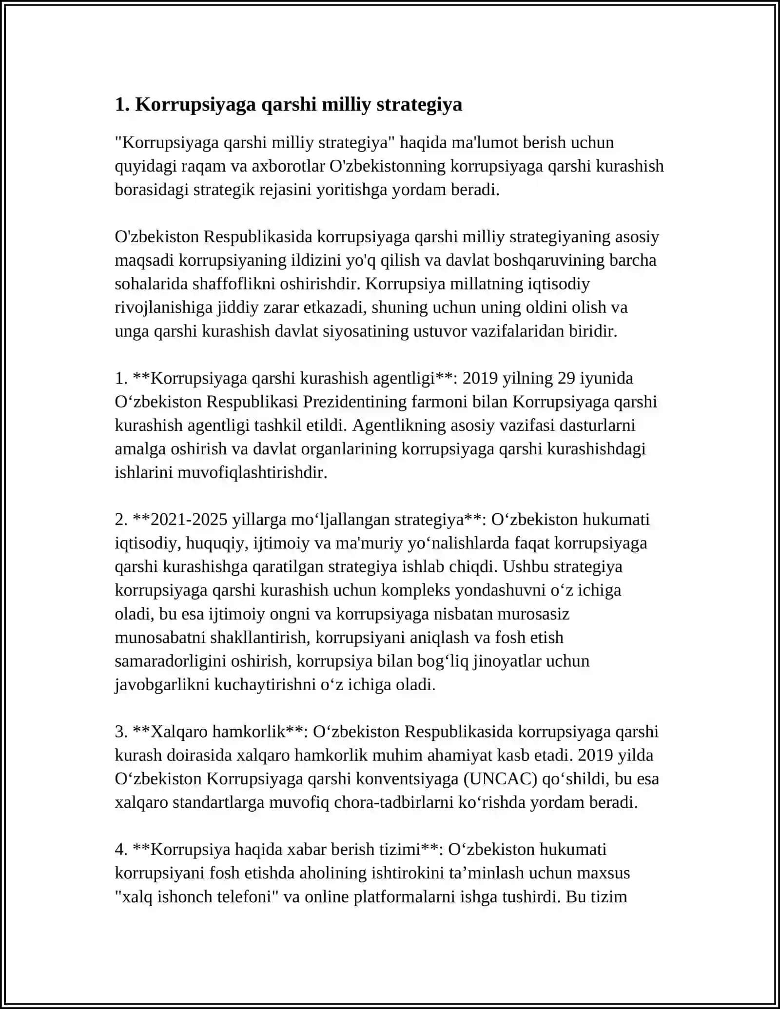 O'ZBEKISTONNING "KORRUPSIYAGA QARSHI KURASH" BORASIDA OLIB BORAYOTGAN SIYOSATI 4