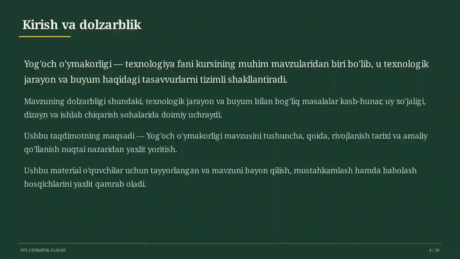 Yog'och o'ymakorligi (7-sinf) 4