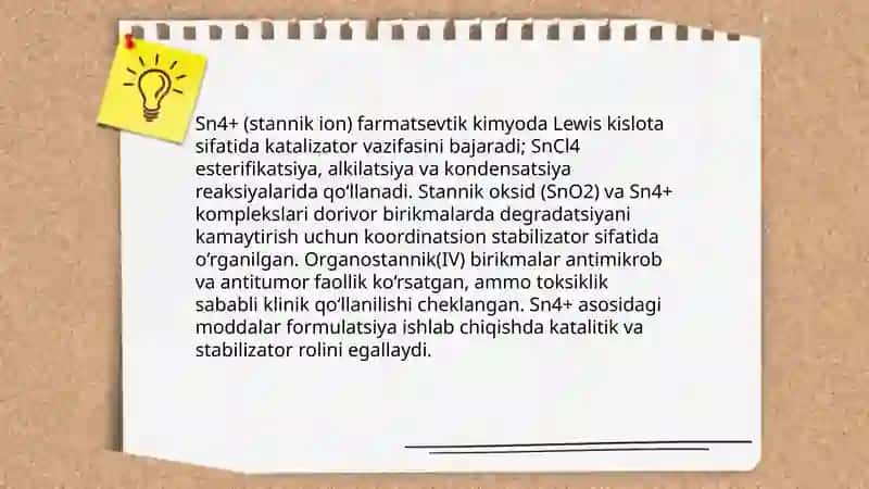 IV guruh kationlari: Sn²⁺, Sn⁴⁺, As³⁺, As⁵⁺ — tibbiyotda qo‘llanilishi va analitik reaksiyalari 4