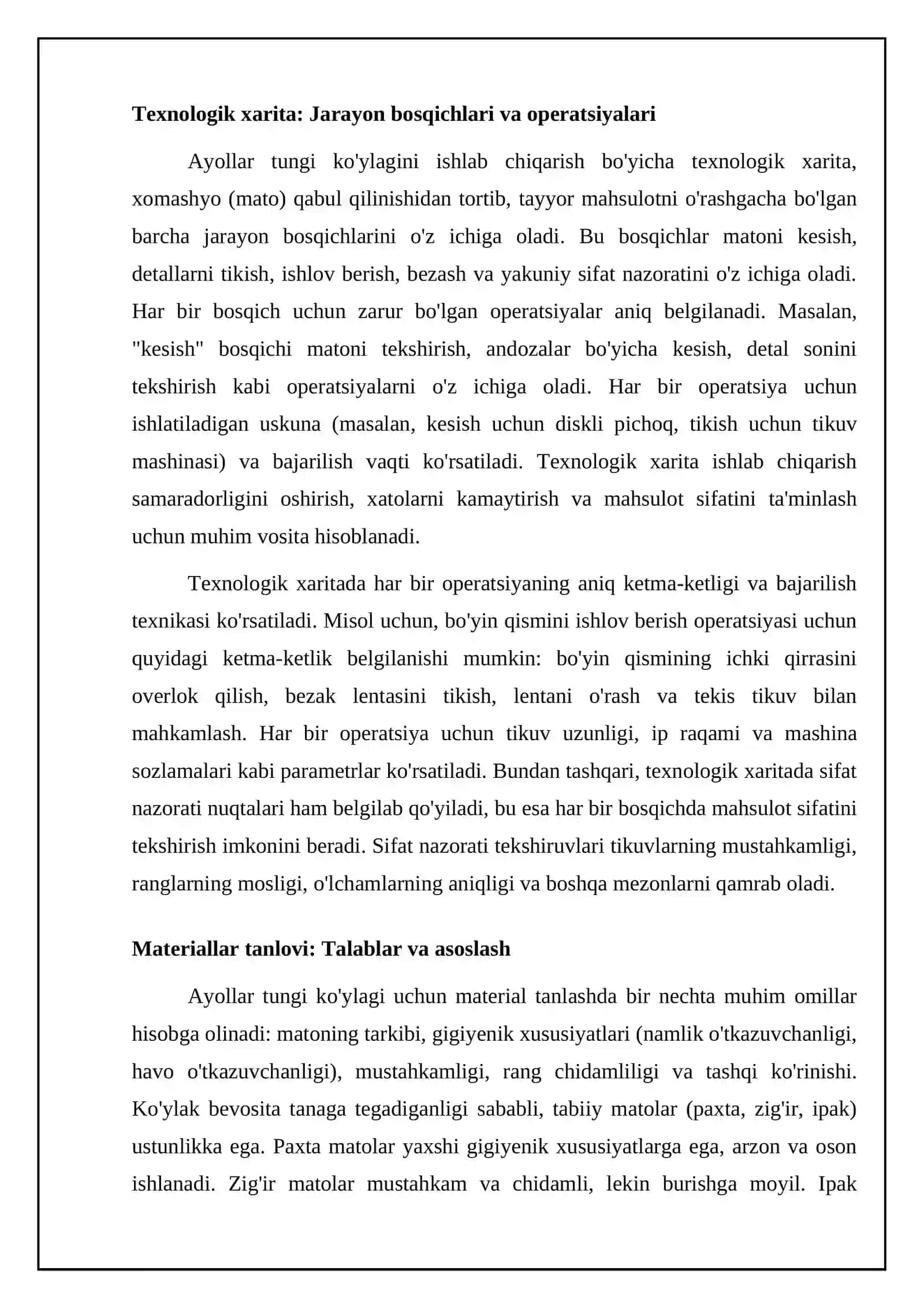 Ayollar tungi ko'ylagi texnologik xaritasi va maketi 4
