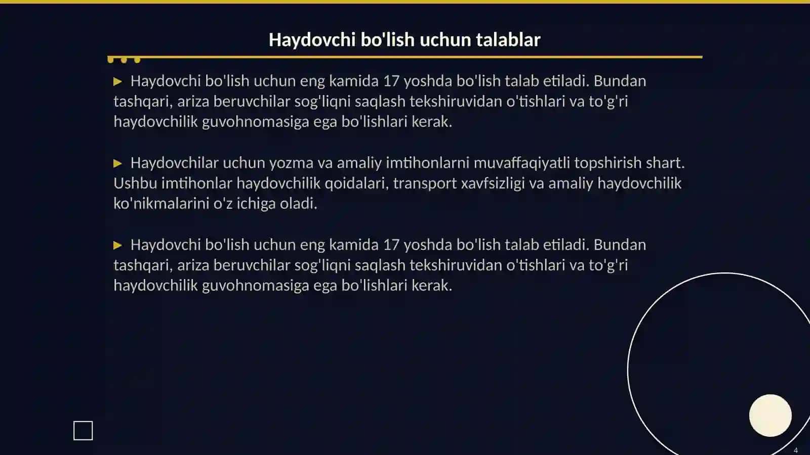 Malayziyada haydovchilarni tayyorlash va qayta tayyorlashga qoʻyiladigan talablar 4
