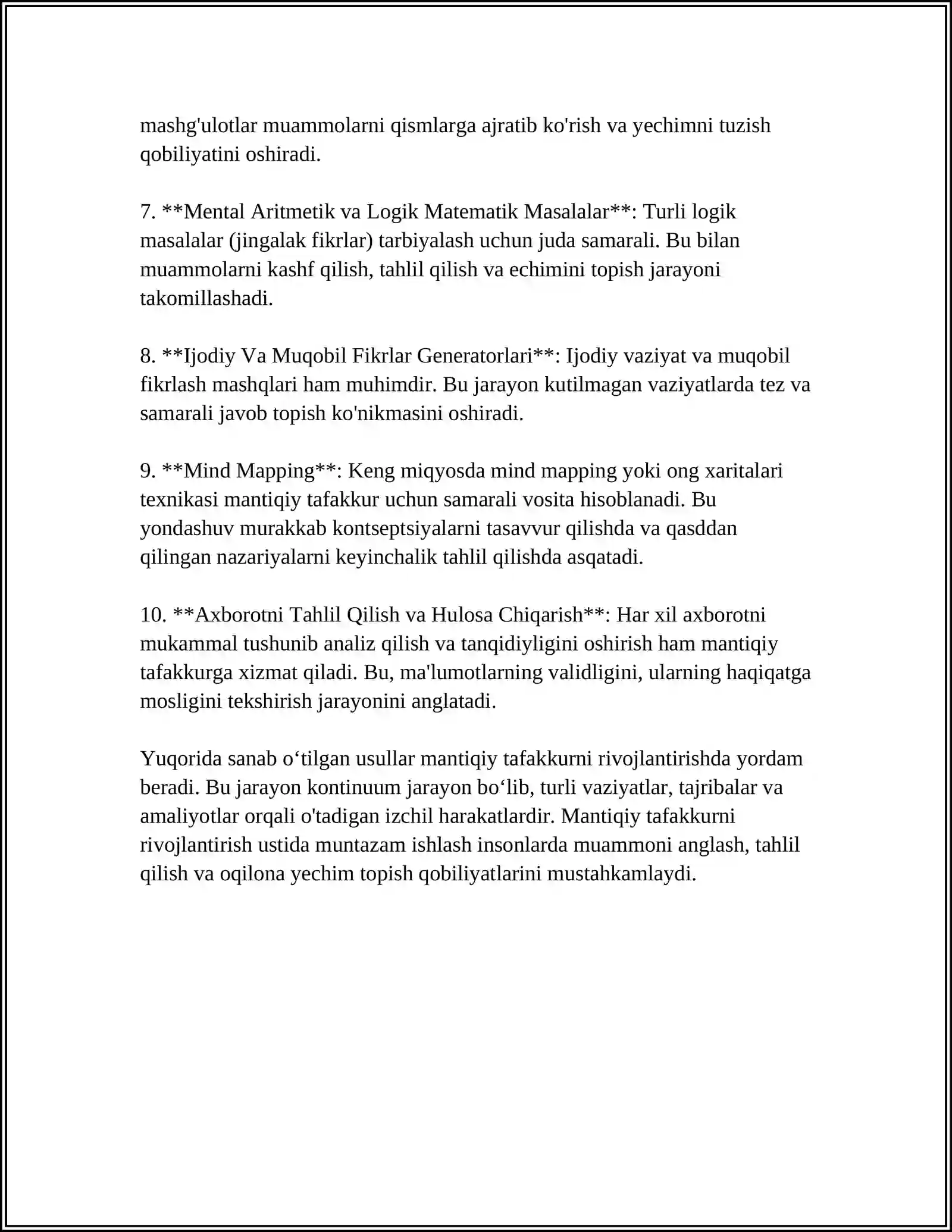 BOSHLANG'ICH SINFDA MASALALARNI YECHISHGA O'RGATISHDA MANTIQIY FIKRLASHNI RIVOJLANTIRISH 4