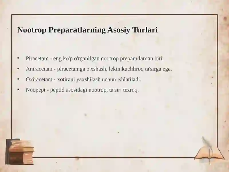 Nootrop va Analeptik Preparatlar: Ta'siri va Qo'llanilishi 4