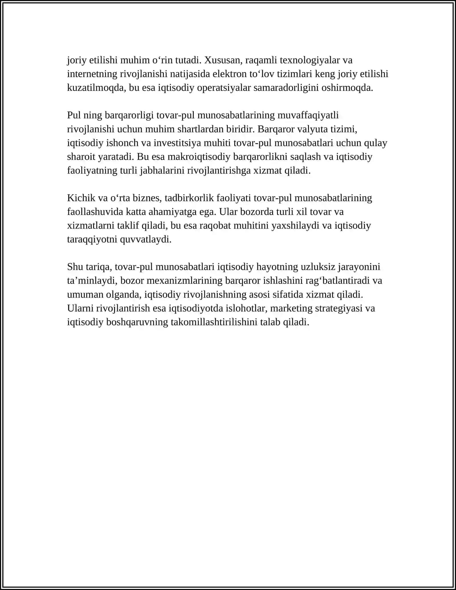 TOVAR PUL MUNOSABATLARNI RIVOJLANTIRISH VA ULARNI XUSUSIYATLARI 4