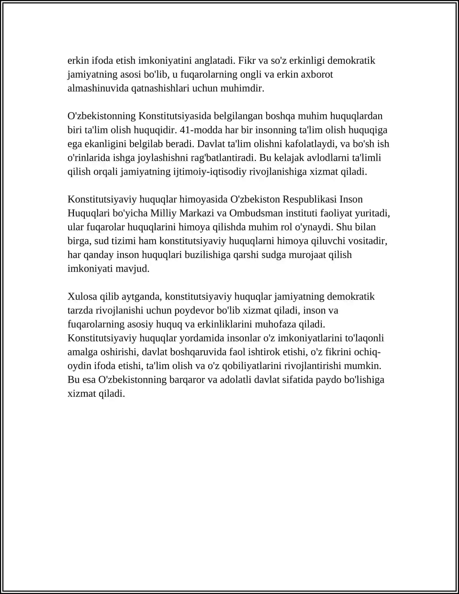 FUQAROLARNING HUQUQ VA ERKINLIKLARINING KONSTITUTSIYADA KAFOLATLANISHI HAMDA FUQOROLARNI BURJLARI 4