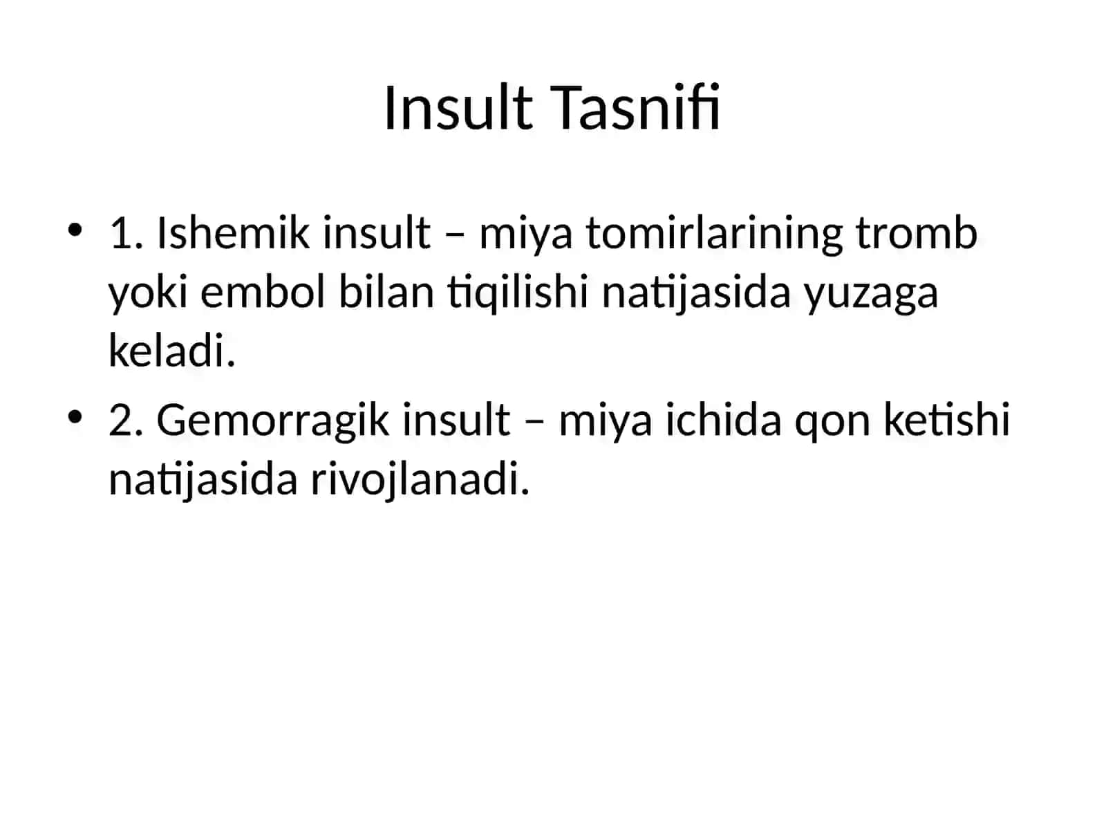 INSULT: ETIOLOGIYASI, TASNIFI VA BIRINCHI YORDAM ALGORITMI 4