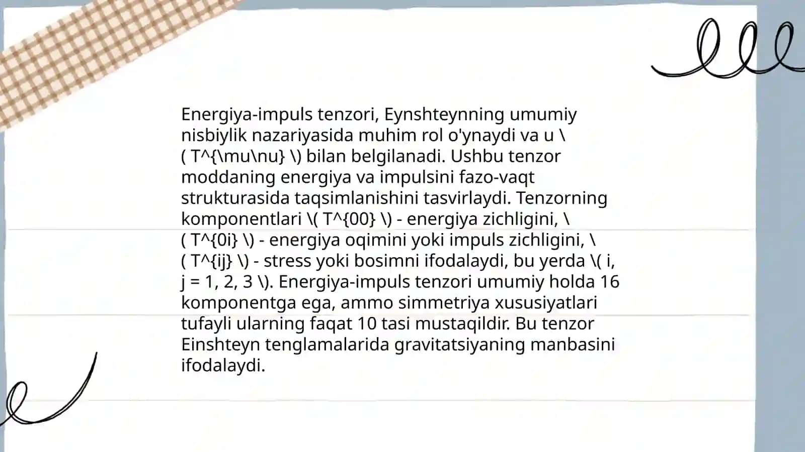 Energiya-impuls tenzori. Enshteyn tenglamasi (isbotsiz) 4