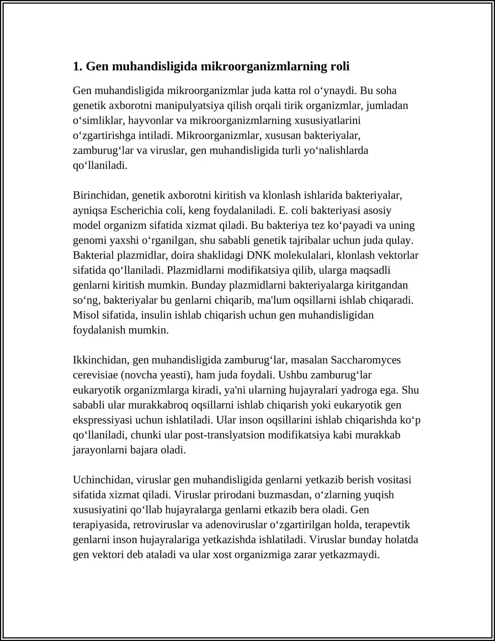 MIKROORGANIZMLARNI GEN MUHANDISLIGIDA QOʻLLANILISHI 4