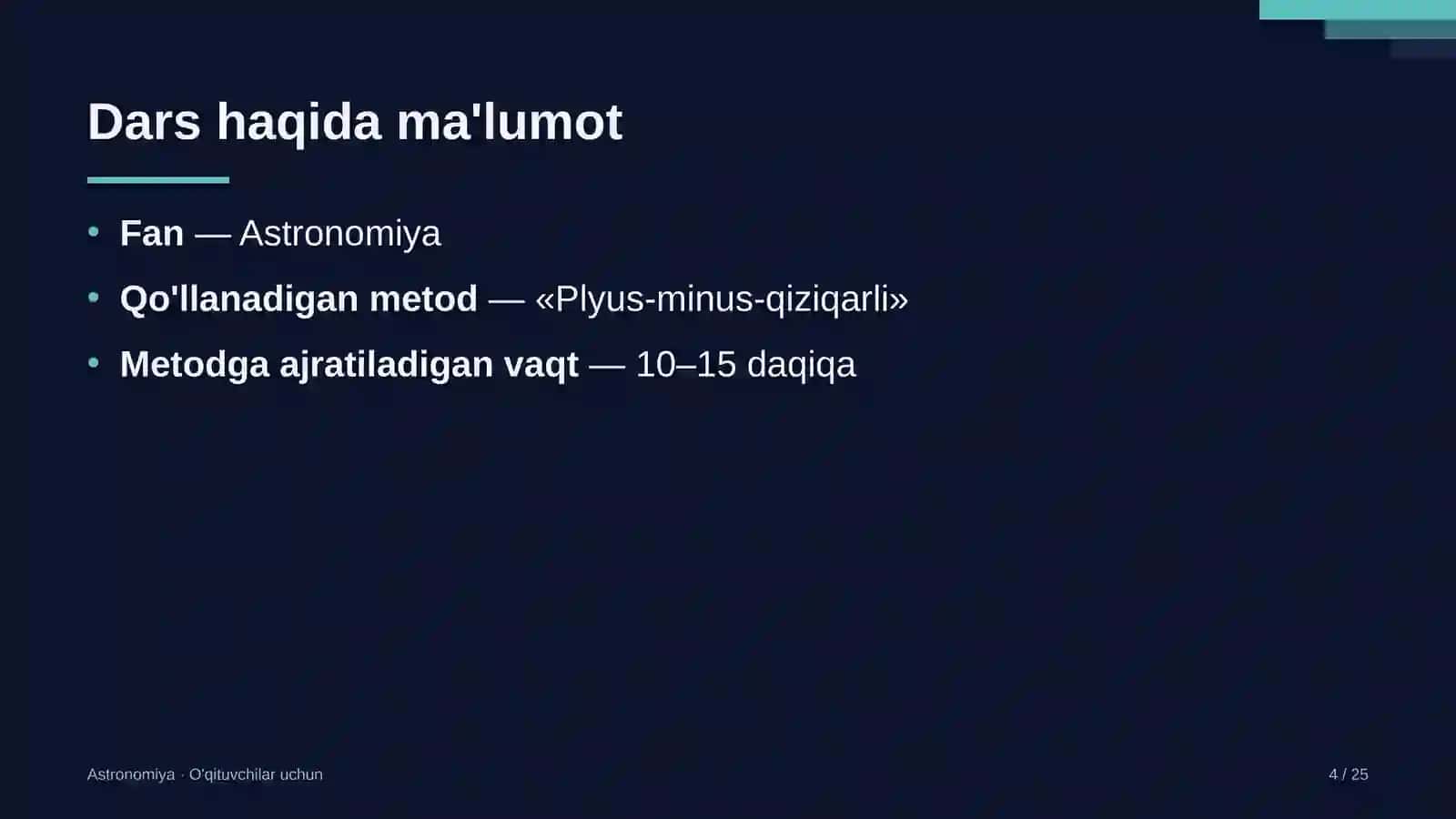 astronomiya darslarida plyus minus qiziqarli metodidan foydalanish 2082 4
