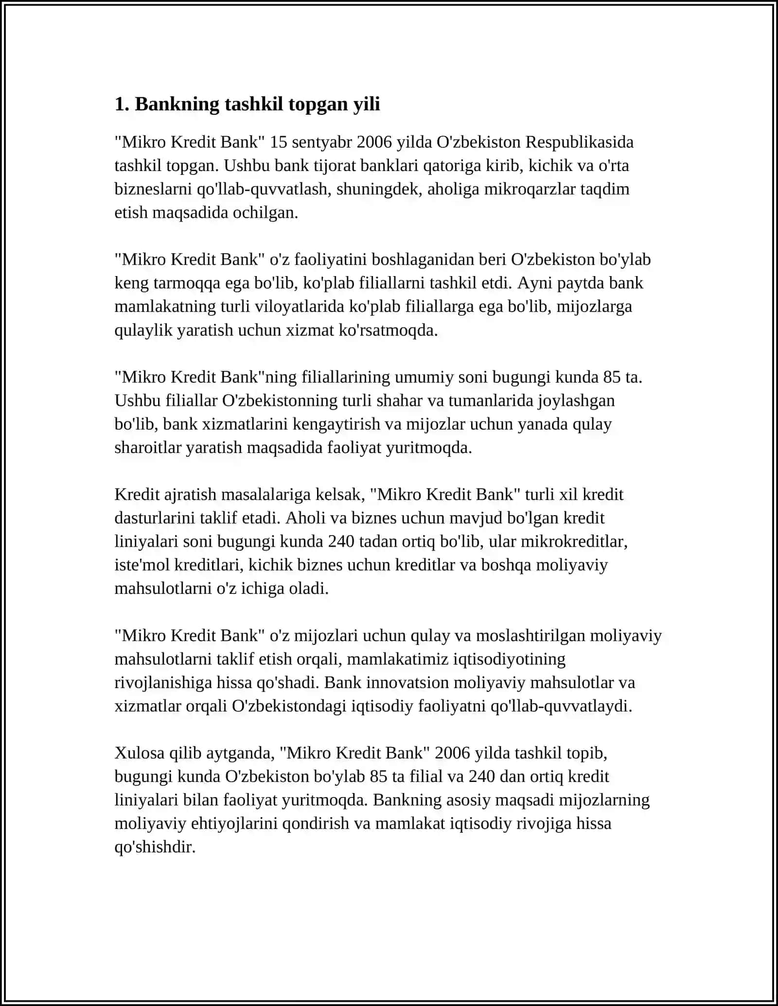 MIKRO KREDIT BANK XAQIDA SLAYD KERE U NECHINCHI YILDA TASHKIL TOPGAN NECHTA FILIALI BOR NECHTA KREDIT ATDELLARI BOR? 4