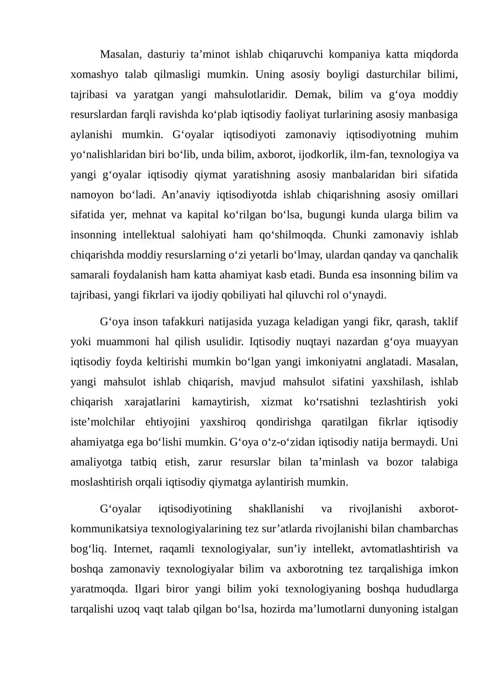 G‘OYALAR IQTISODIYOTI VA INNOVATSIYALARNING IQTISODIY O‘SISHDAGI ROLI 4