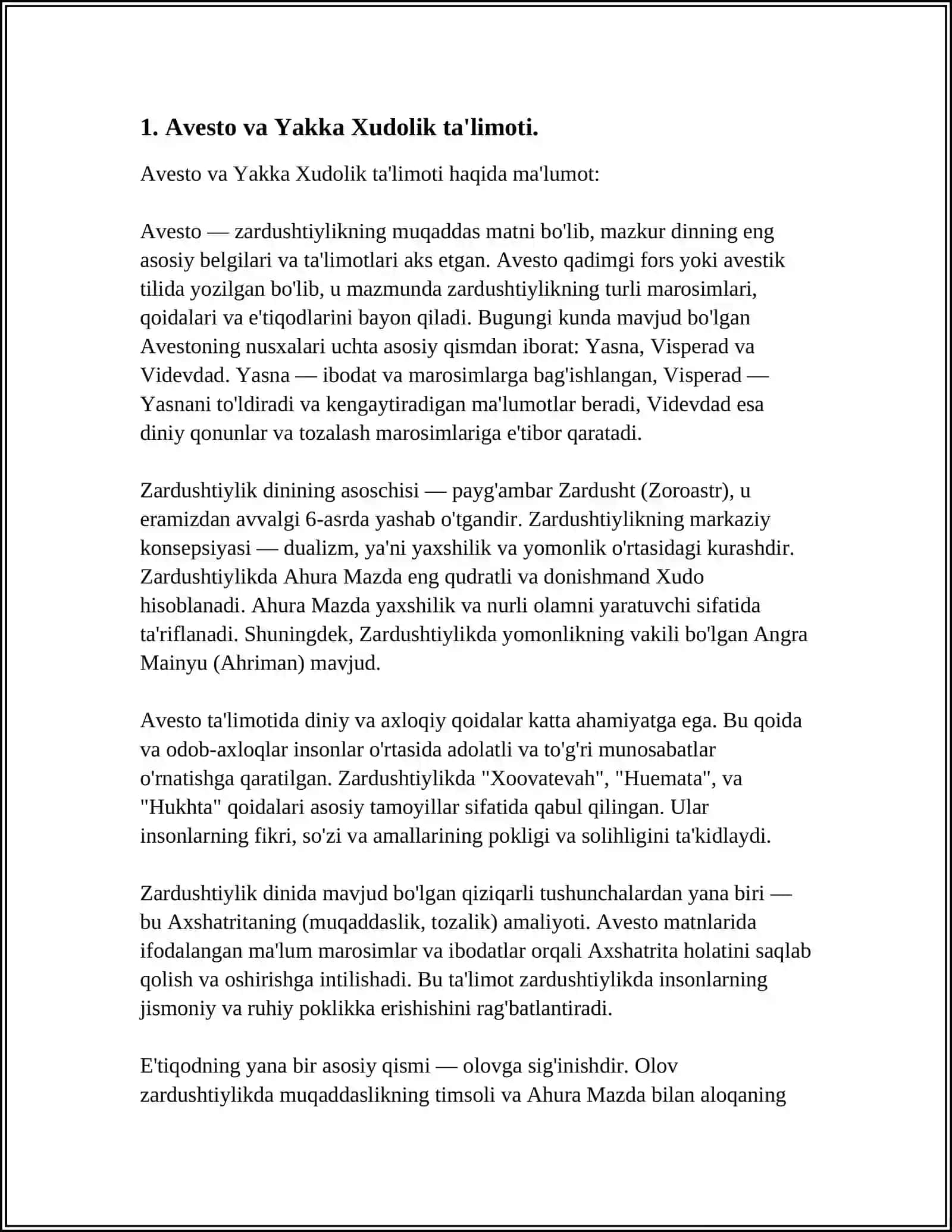 Avesto va Yakka Xudolik ta'limoti 4