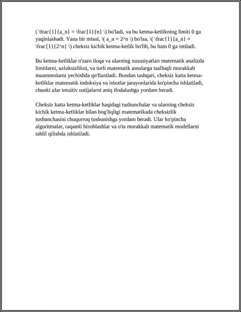 CHEKSIZ KATTA KETMA-KETLIKLAR, ULARNING CHEKSIZ KICHIK KETMA-KETLIKLAR BILAN ALOQASI 4