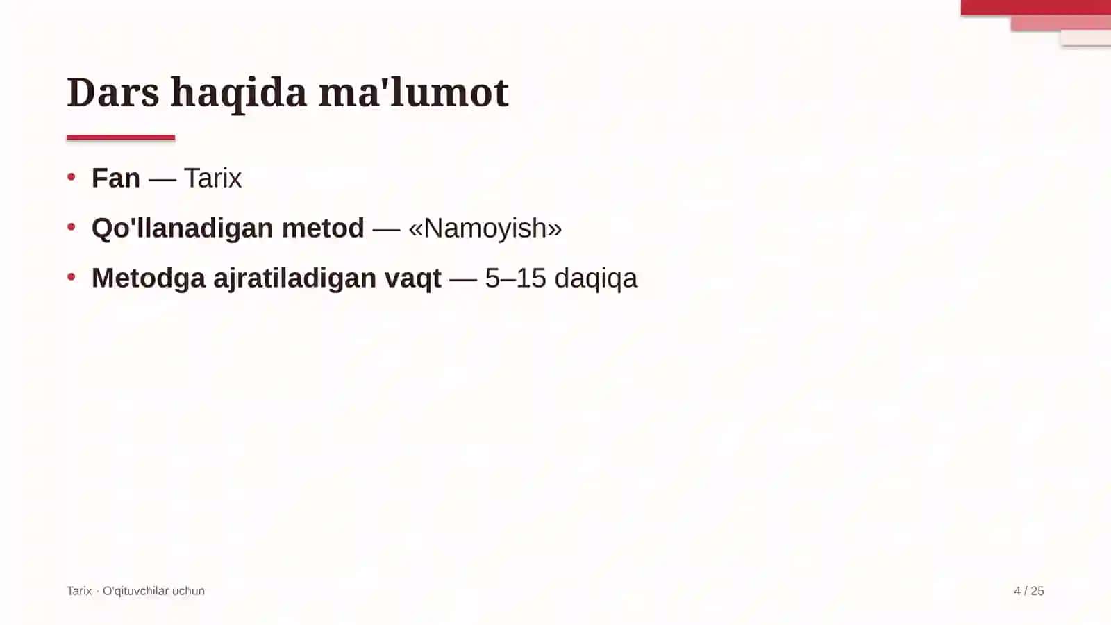 tarix darslarida namoyish metodidan foydalanish 2541 4