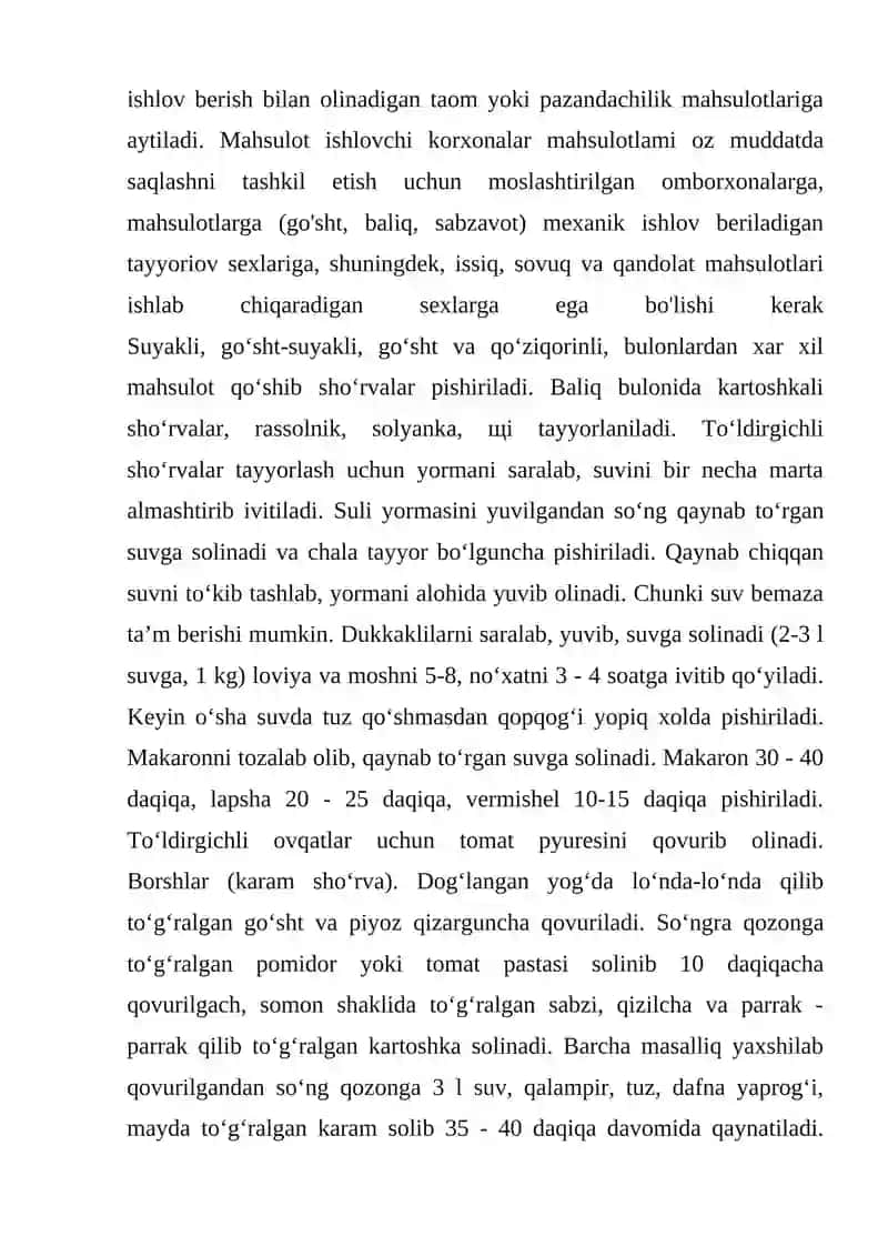 SUYUQ TAOMLAR TAYYORLASH JARAYONINI TEXNOLOGIYASI 4