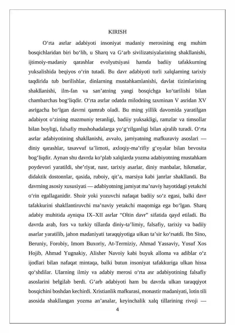 Oʻrta asrlar adabiyoti tarixi 4
