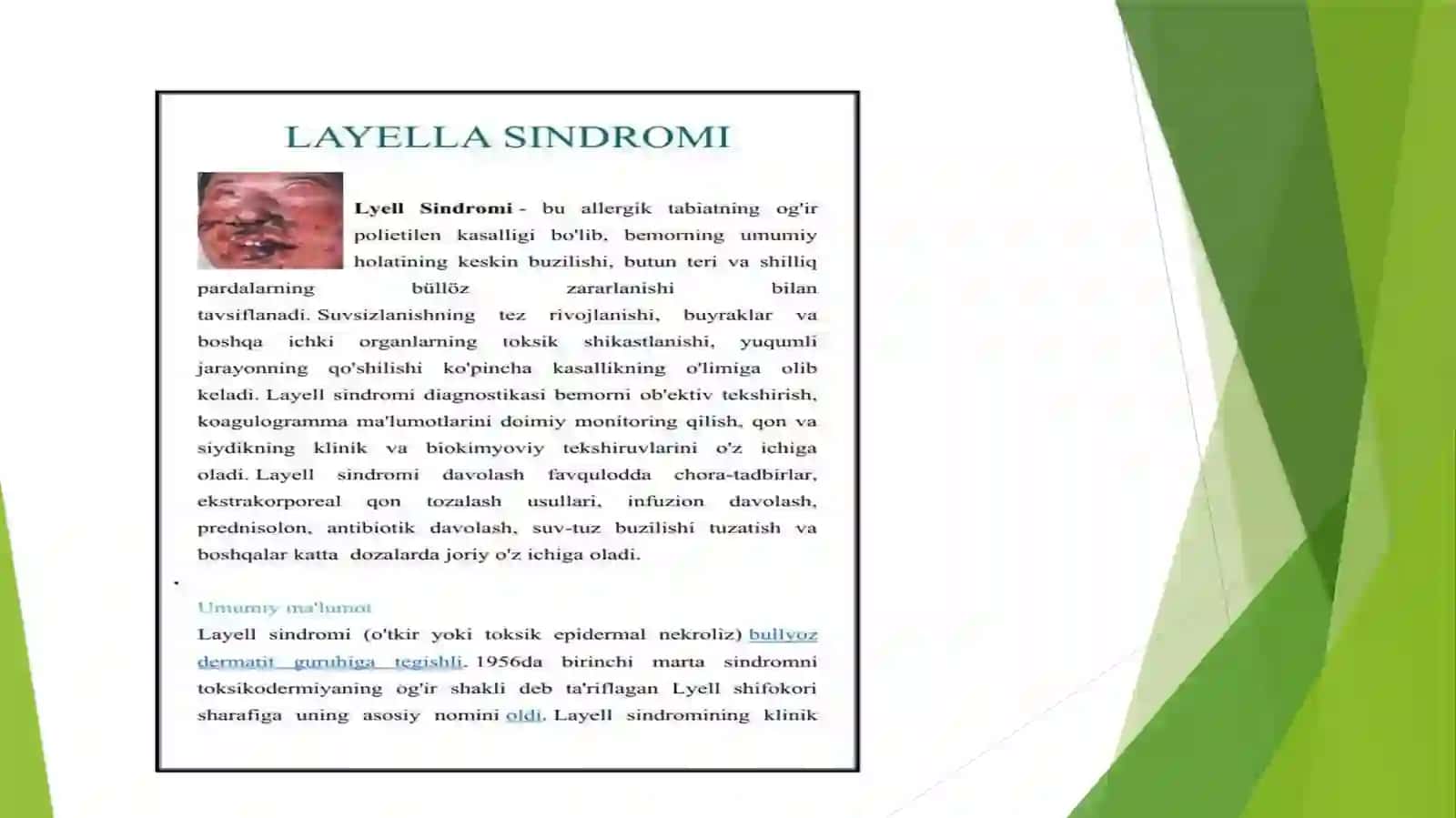 Layellasindromi haqida ma’lumot. Kasallikning sabablari va parazit infeksiyalari. Xulosa 4
