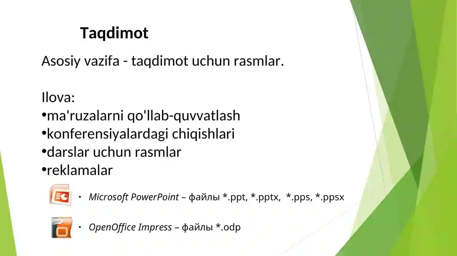 Taqdimotlarni ishlab chiqishning instrumental vositalari 4