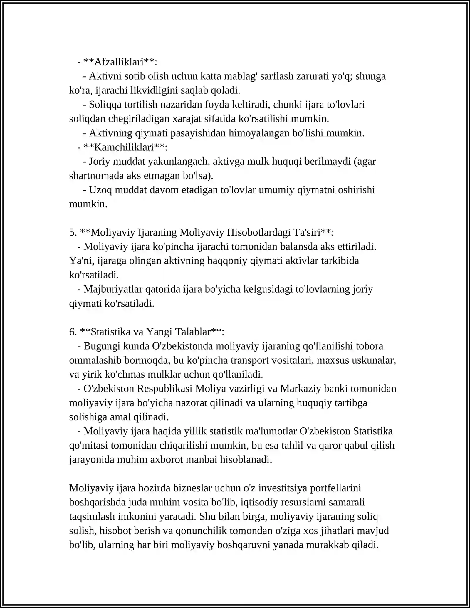 Moliyaviy Ijara va uning Ijarachidagi Xisosiy 4