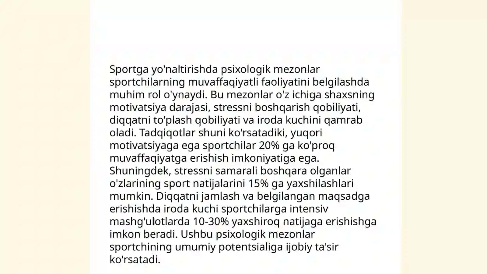Tanlangan sport turiga saralash va yo'naltirishning umumiy ( pedagogik, pisixologik, tibbiy- biologik) asoslari. Toshpo‘latov Sherbek 4