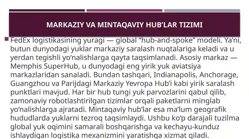 Fedex kompaniyasining logistika tarmoqlari 4