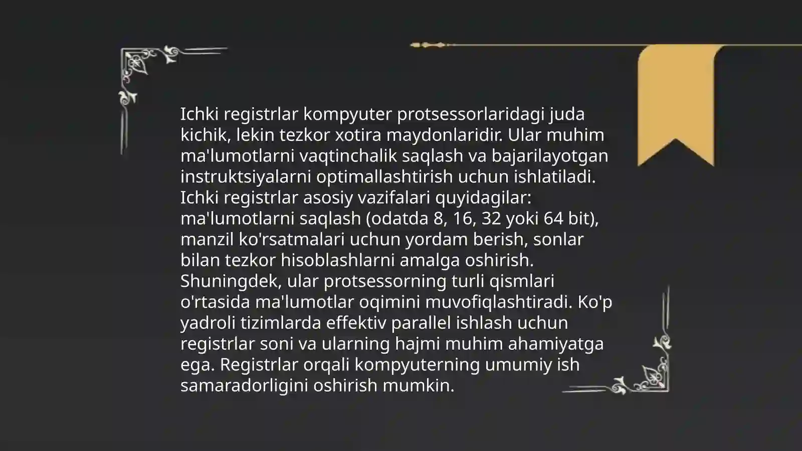 Prosessorlarining tuzilishi, prosessorlarining ichki registrlari 4