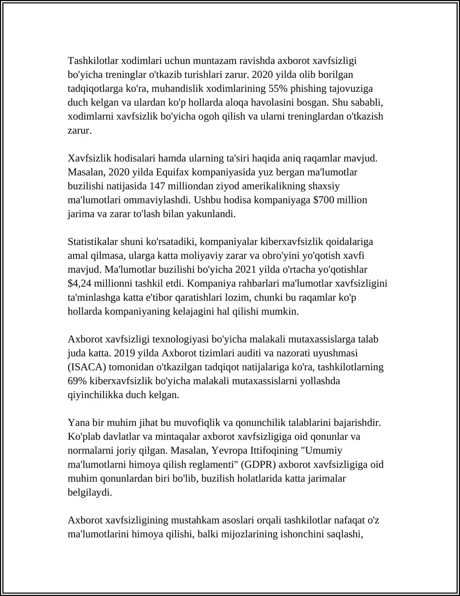 AXBOROT XAVFSIZLIGI VA UNI TA'MINLASH USULLARI 4
