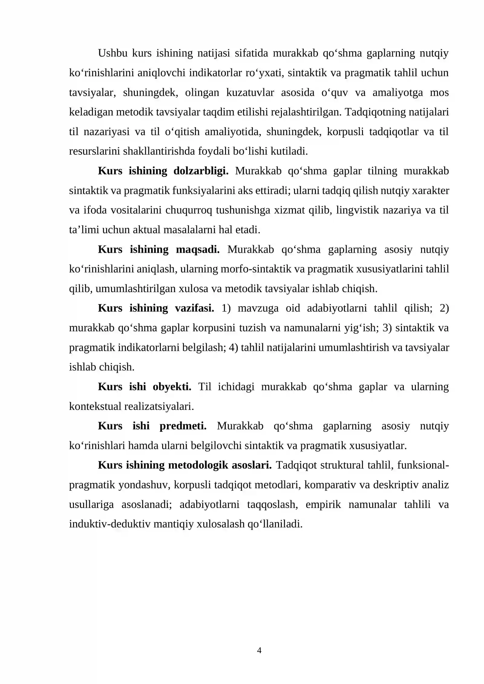 Murakkab Qoʻshma Gaplar, Ularning Asosiy Nutqiy Koʻrinishlari Kurs Ishi 4