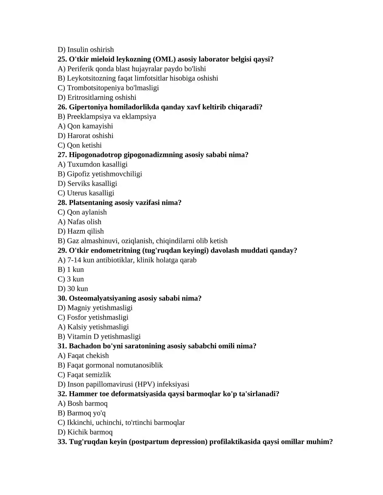 Mutaxassislik imtihon savollari (Terapiya, Jarrohlik, Akusherlik-ginekologiya) 4