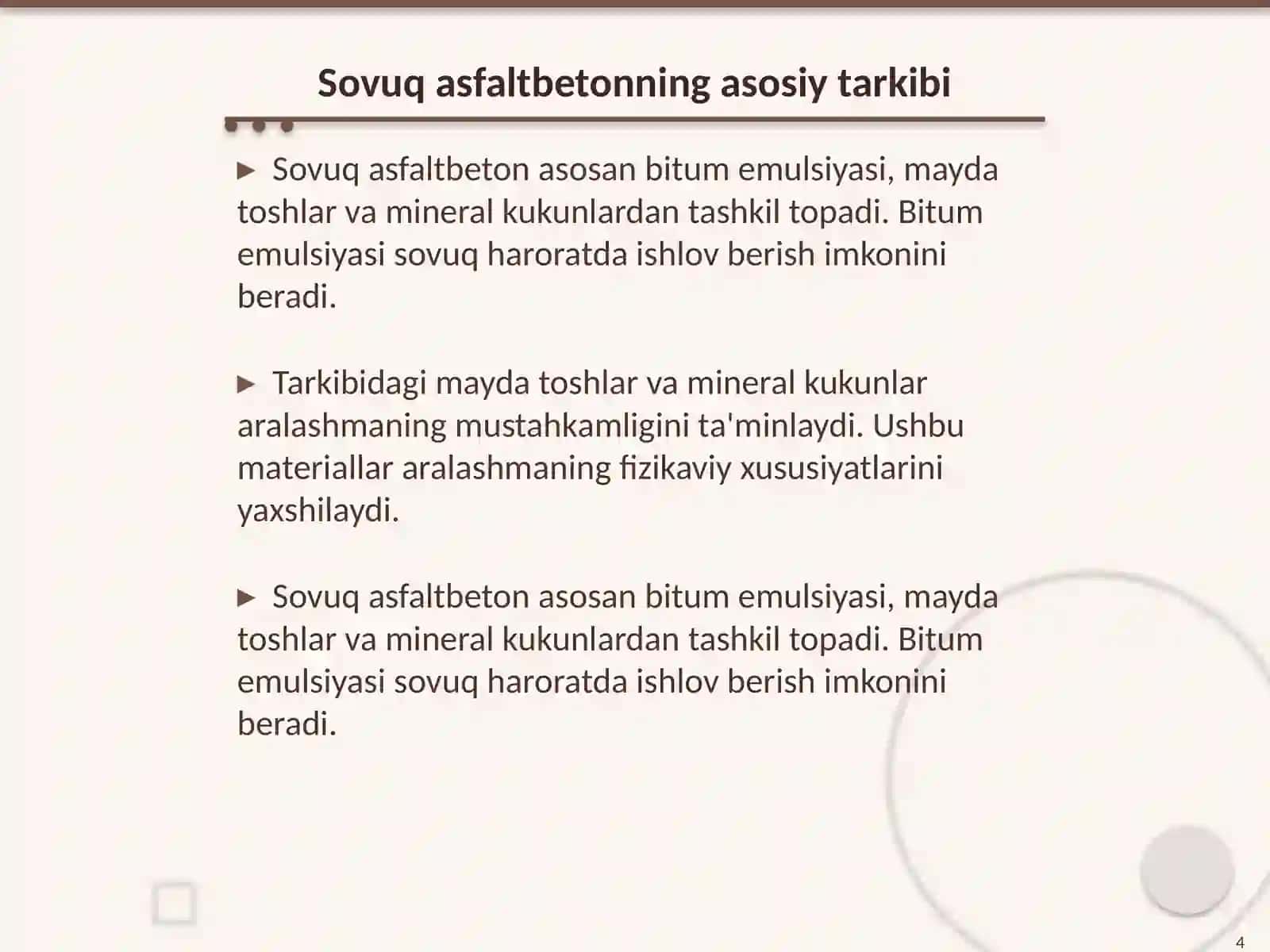 Sovuq asfaltbetondan qoplama qurish texnologiyalarining o‘ziga xosligi 4