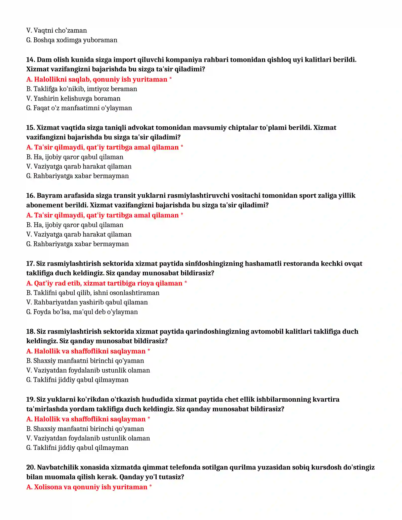 Bojxona nazorati 200 ta test 4