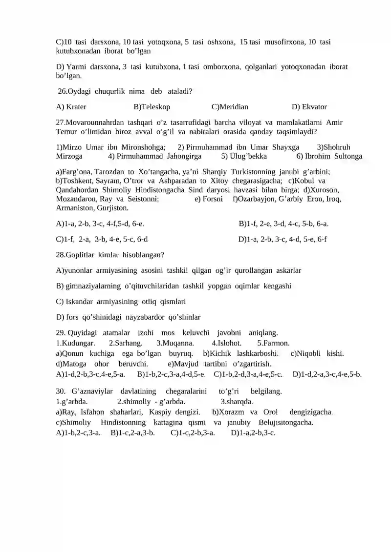 8-sinf. Tarix. II variant 4
