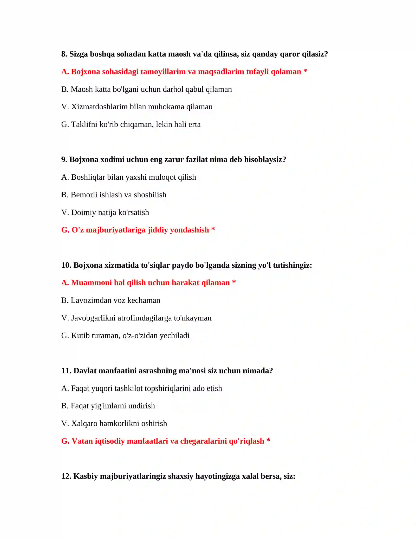 Bojxona suhbat uchun psixologik savollar 4