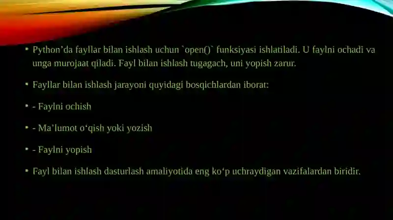 Python dasturlash tilida fayllar bilan ishlash 4