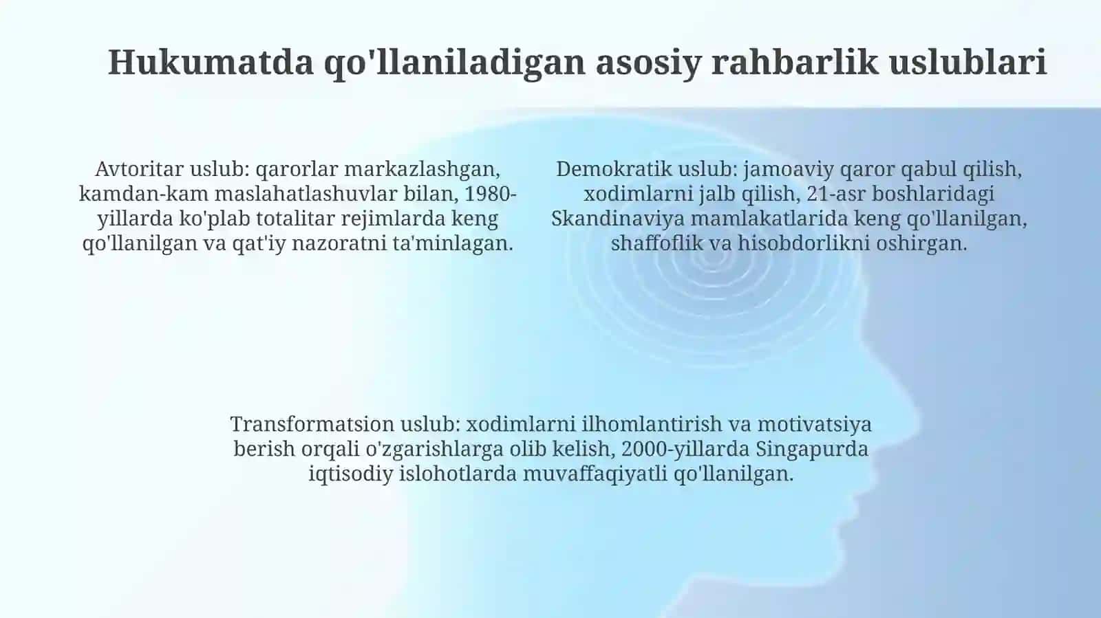 Rahbariyat va boshqaruv uslublarining mohiyati 4
