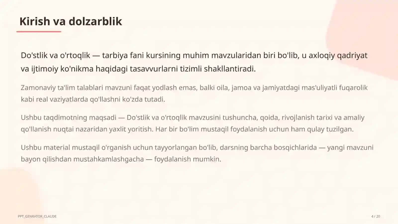 Do'stlik va o'rtoqlik (2-sinf) 4