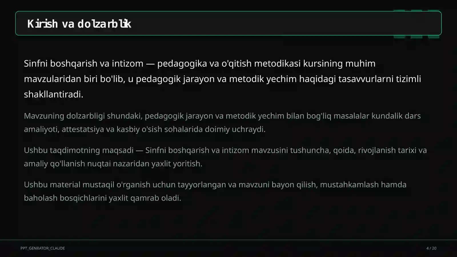 Sinfni boshqarish va intizom 4