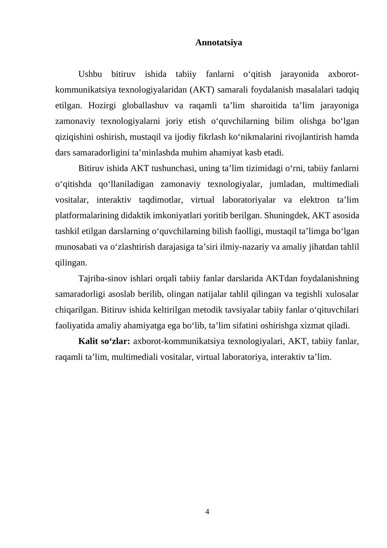 TABIIY FANLARNI OʻQITISHDA (AKT) AXBOROT KOMMUNIKATSIYA TEXNOLOGIYALARIDAN FOYDALANISH 4