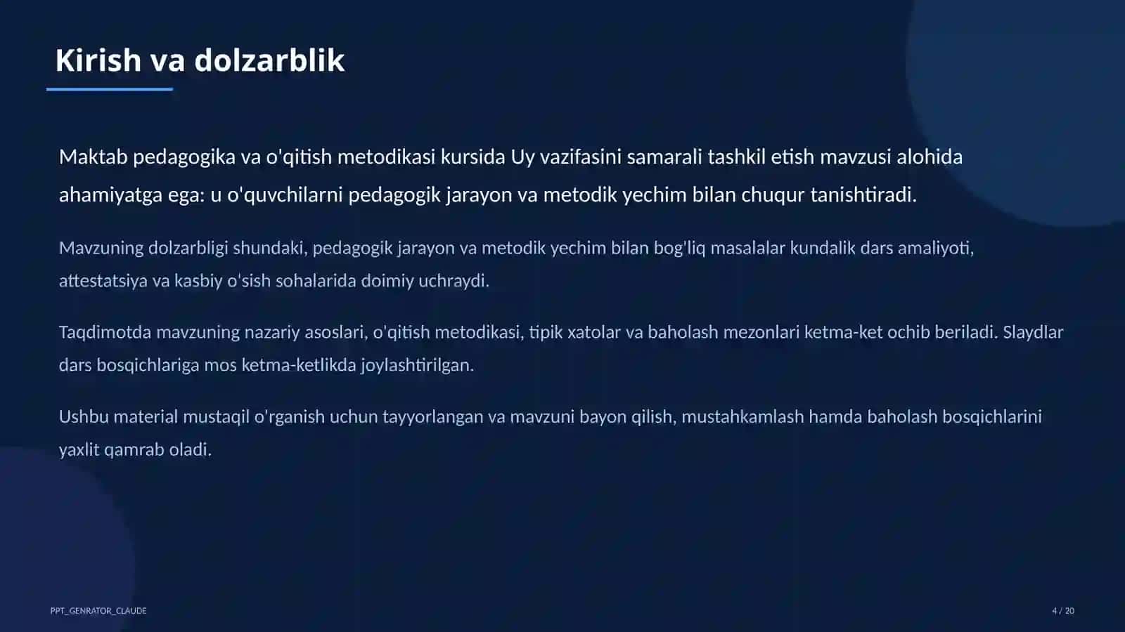 O'qituvchilar uchun: pedagogika va o'qitish metodikasi 4