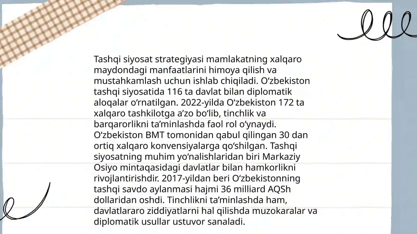 O'zbekistonning Markaziy Osiyoda tinchlik va barqarorlikni ta'minlashdagi o'rni 4
