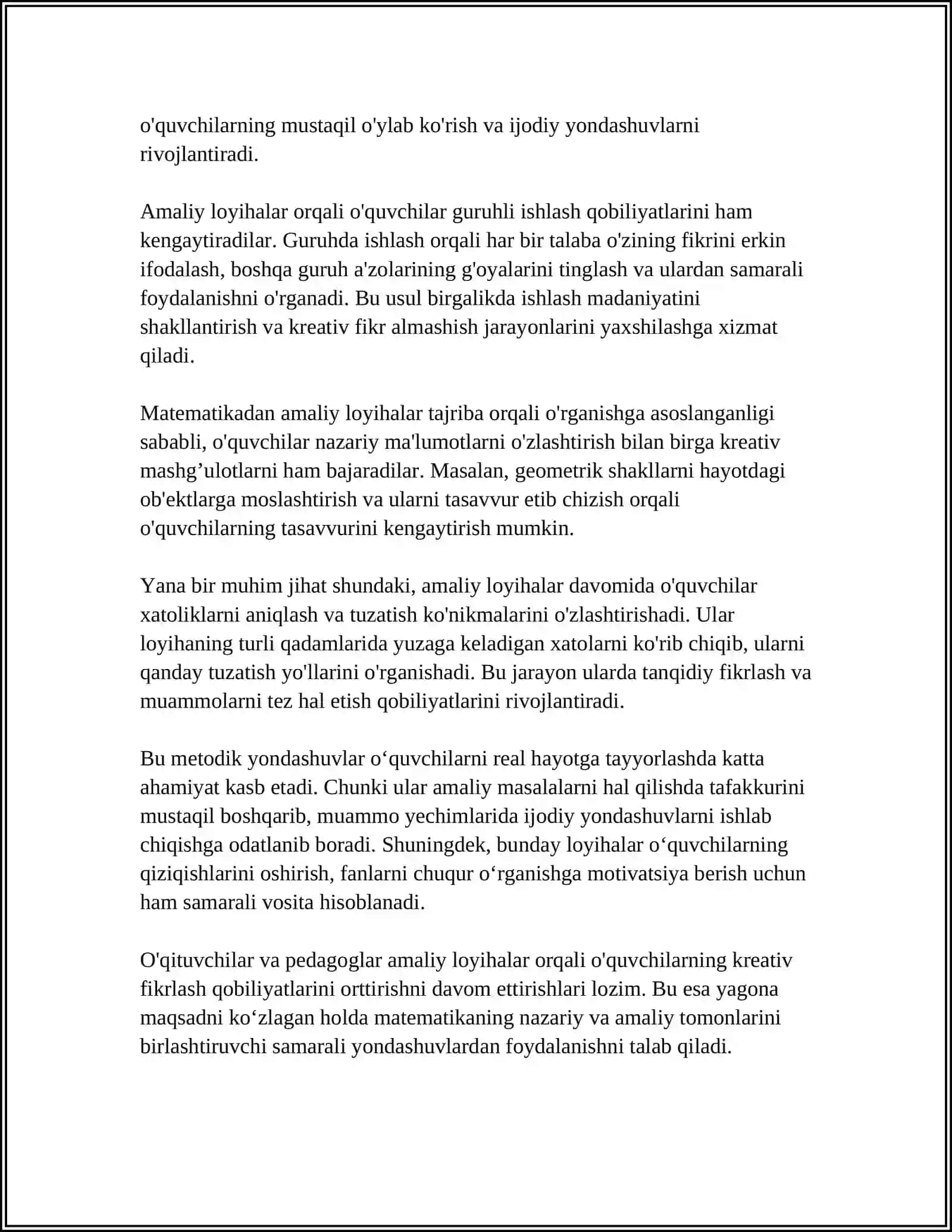 MATEMATIKADAN AMALIY LOYIHALAR VAULARNI KEREATIV FIKRLASHIGA TA'SIRI 4