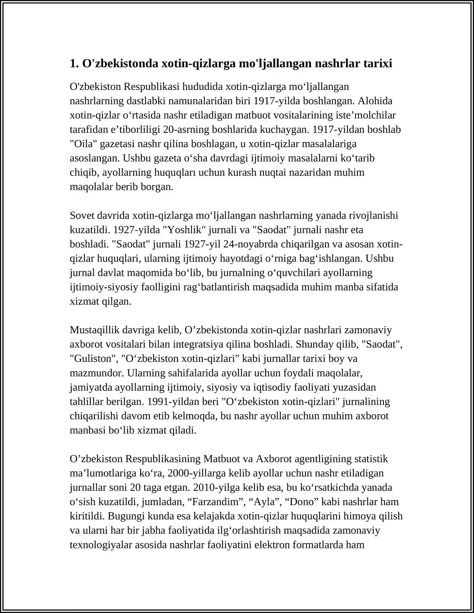 O'zbekistonda Xotin-Qizlarga Mo'ljallangan Nashrlar 4