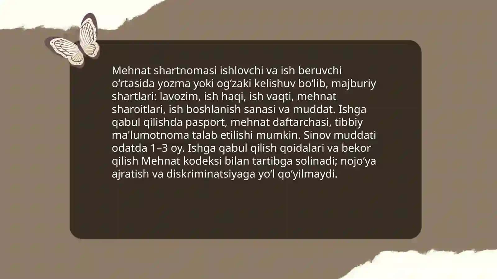 Mehnatga oid huquqiy munosabatlar va bioetika tali'moti 4