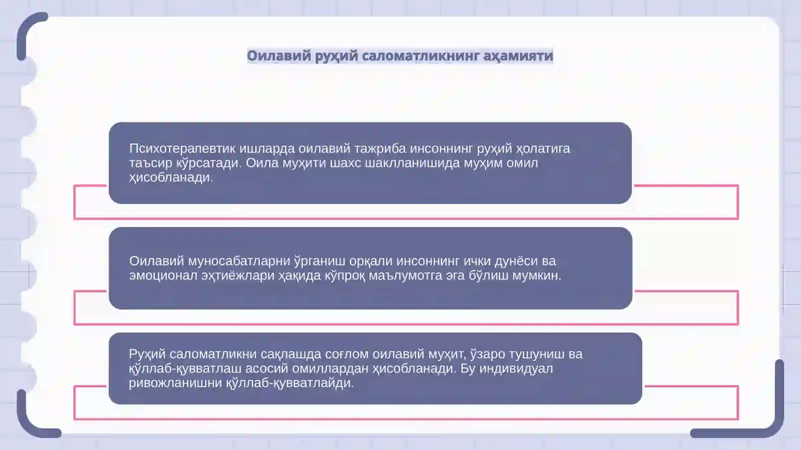 Психотерапевтик ишларда оилавий тажриба ва шахслар ўртасидаги муносабатларни урганиш 4